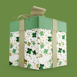 Eleganter Glitzer Kleeblatt Grün und Gold Geschenkpapier