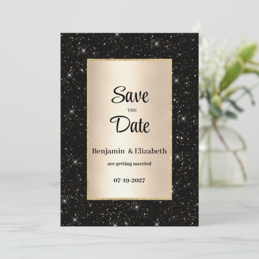 Eleganter Glitzer-Konfetti Save the Date Einladung (Stehend Vorderseite)