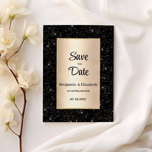 Eleganter Glitzer-Konfetti Save the Date Einladung