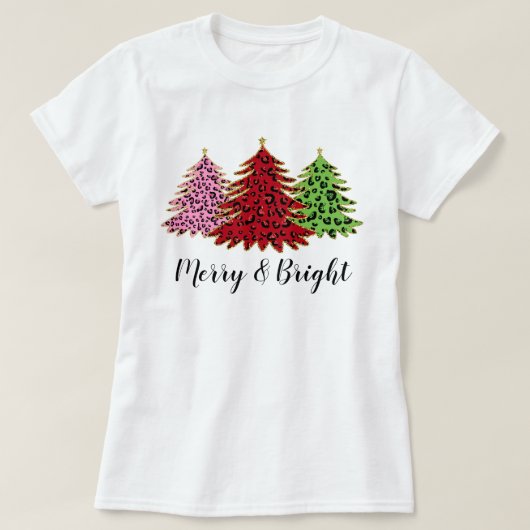 Eleganter Glitzer-Leopard-Weihnachtsbaum T-Shirt (Design vorne)