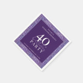 Eleganter Glitzer Lila 40. Geburtstag Party Serviette (Ecke)