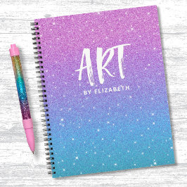 Eleganter Glitzer Lila Blue Ombre Sketchbook Notizblock