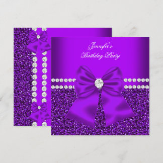 Eleganter Glitzer Lila Diamonds Geburtstag 2 Einladung