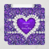 Eleganter Glitzer Lila Herz Geburtstagsparty Einladung (Vorne/Hinten)
