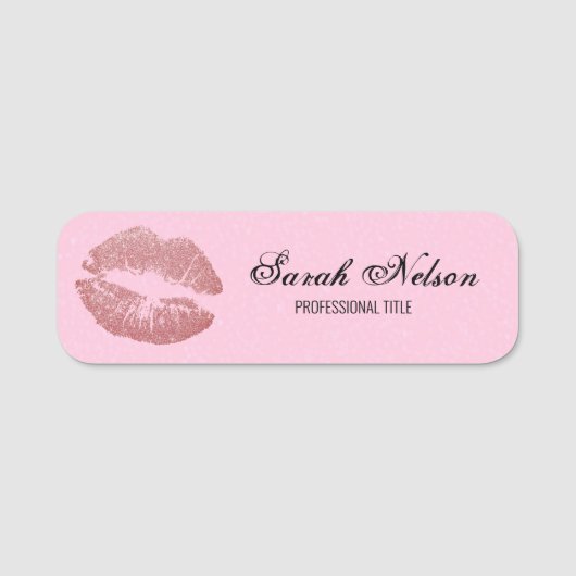 Eleganter Glitzer Lips Makeup Name Tag Namensschild (Vorderseite)