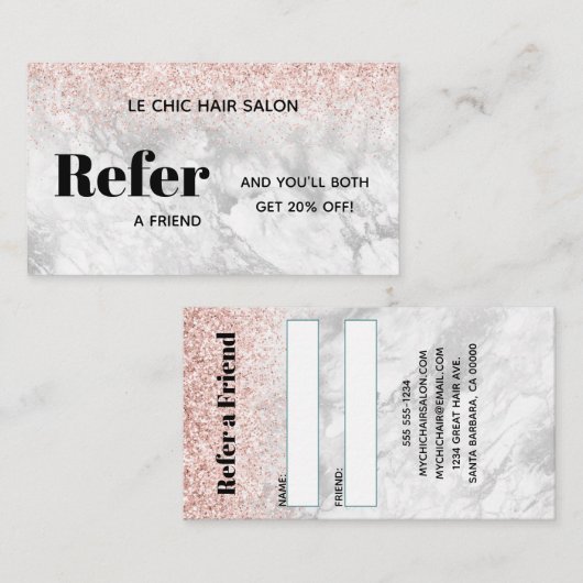 Eleganter Glitzer Marble Salon Wellness-Center Ref Visitenkarte (Vorne/Hinten)