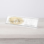 Eleganter Glitzer-Marmor-Makeup-Künstler Schreibtischnamensplakette (Vorderseite )