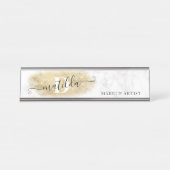 Eleganter Glitzer-Marmor-Makeup-Künstler Schreibtischnamensplakette (Vorderseite )