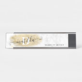 Eleganter Glitzer-Marmor-Makeup-Künstler Schreibtischnamensplakette (Vorderseite )