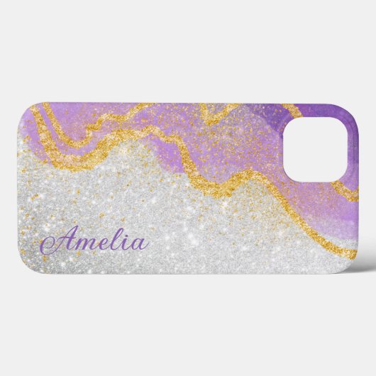 Eleganter Glitzer mit Monogramm Name Case-Mate iPhone Hülle (Rückseite (Horizontal))