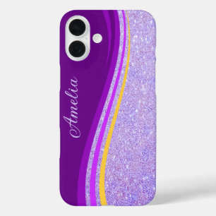 Eleganter Glitzer mit Monogramm Name iPhone 16 Plus Hülle