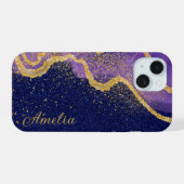 Eleganter Glitzer mit Monogramm Name iPhone 15 Hülle (Rückseite (Horizontal))