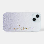 Eleganter Glitzer mit Monogramm Name iPhone 15 Hülle (Rückseite (Horizontal))