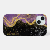 Eleganter Glitzer mit Monogramm Name iPhone 15 Hülle (Rückseite (Horizontal))