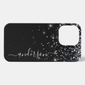 Eleganter Glitzer mit Monogramm Name iPhone Hülle (Rückseite (Horizontal))