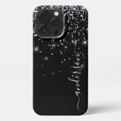 Eleganter Glitzer mit Monogramm Name iPhone Hülle (Rückseite)