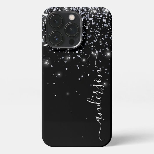 Eleganter Glitzer mit Monogramm Name iPhone Hülle (Rückseite)