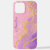 Eleganter Glitzer mit Monogramm Name iPhone Hülle (Rückseite)