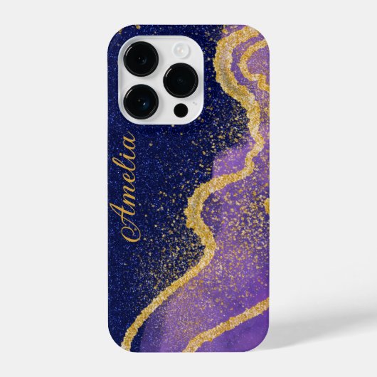 Eleganter Glitzer mit Monogramm Name iPhone Hülle (Rückseite)