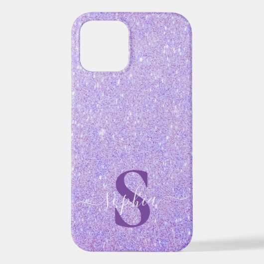 Eleganter Glitzer mit Monogramm Name iPhone Hülle (Rückseite)