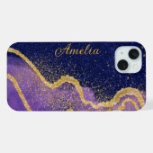 Eleganter Glitzer mit Monogramm Name iPhone Hülle (Rückseite (Horizontal))