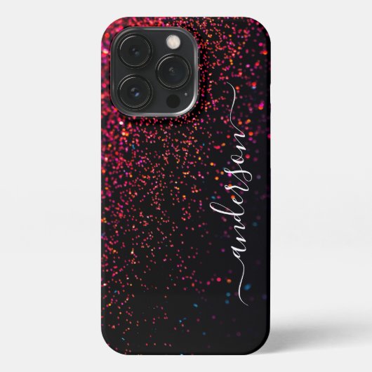 Eleganter Glitzer mit Monogramm Name iPhone Hülle (Rückseite)