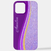 Eleganter Glitzer mit Monogramm Name iPhone Hülle (Rückseite)