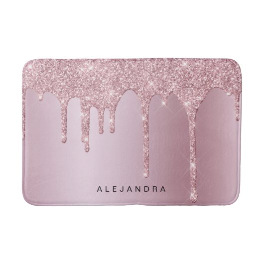 Eleganter Glitzer mit rosa Rosengold Tropfen Badematte (Vorderseite)
