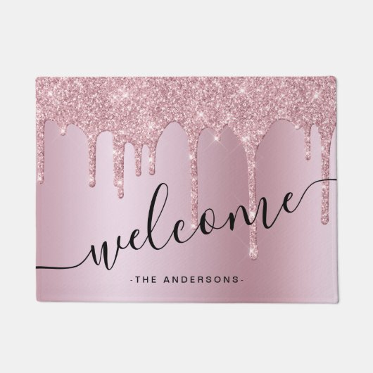 Eleganter Glitzer mit rosa Rosengold Tropfen Fußmatte (Vorderseite)