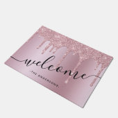 Eleganter Glitzer mit rosa Rosengold Tropfen Fußmatte (Schrägansicht)