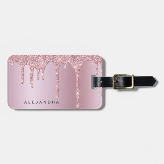Eleganter Glitzer mit rosa Rosengold Tropfen Gepäckanhänger (Vorderseite horizontal)