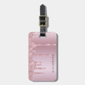 Eleganter Glitzer mit rosa Rosengold Tropfen Gepäckanhänger (Vorderseite vertikal)