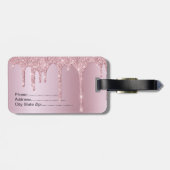 Eleganter Glitzer mit rosa Rosengold Tropfen Gepäckanhänger (Rückseite horizontal)