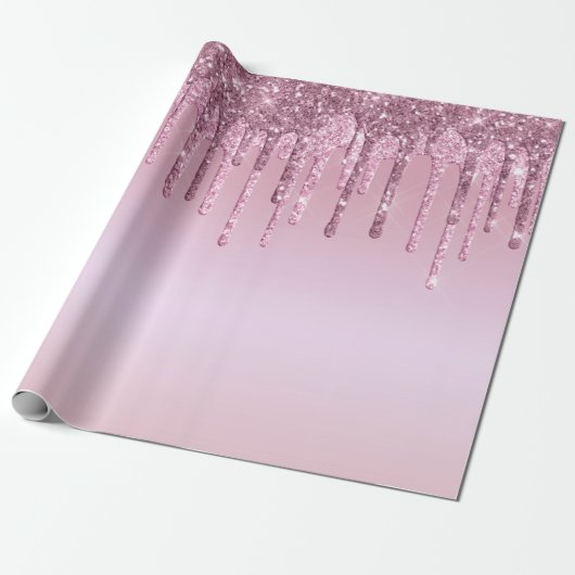 Eleganter Glitzer mit rosa Rosengold Tropfen Geschenkpapier (Ungerollt)