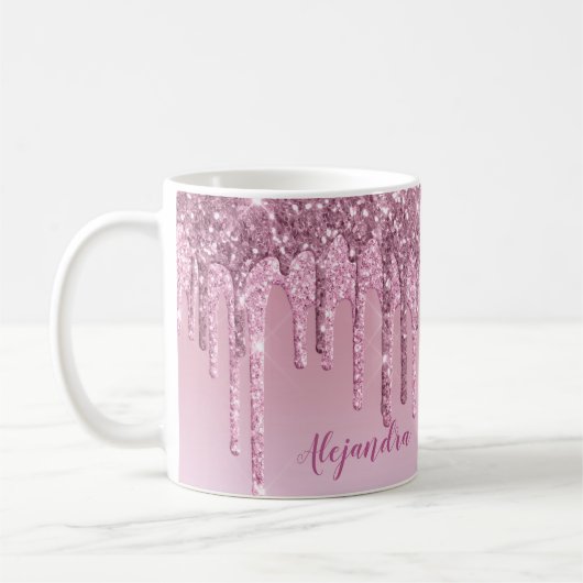Eleganter Glitzer mit rosa Rosengold Tropfen Kaffeetasse (Links)