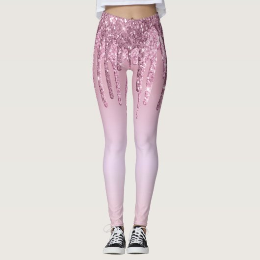 Eleganter Glitzer mit rosa Rosengold Tropfen Leggings (Vorderseite)