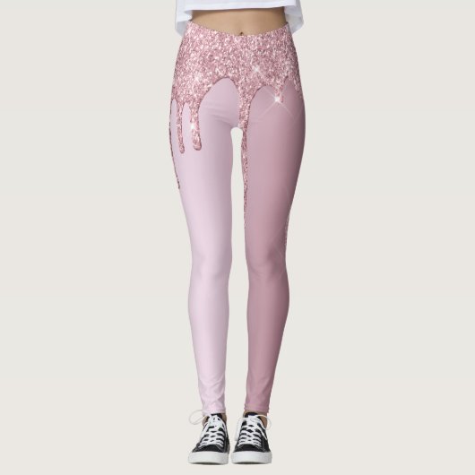 Eleganter Glitzer mit rosa Rosengold Tropfen Leggings (Vorderseite)