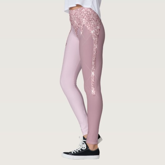 Eleganter Glitzer mit rosa Rosengold Tropfen Leggings (Links)