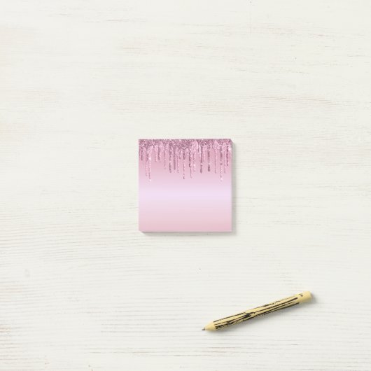 Eleganter Glitzer mit rosa Rosengold Tropfen Post-it Klebezettel (Auf Schreibtisch)