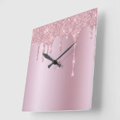 Eleganter Glitzer mit rosa Rosengold Tropfen Quadratische Wanduhr (Winkel)