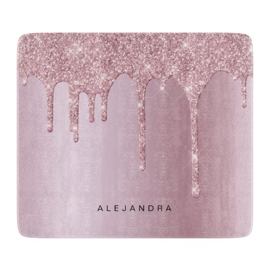 Eleganter Glitzer mit rosa Rosengold Tropfen Schneidebrett (Vorderseite)