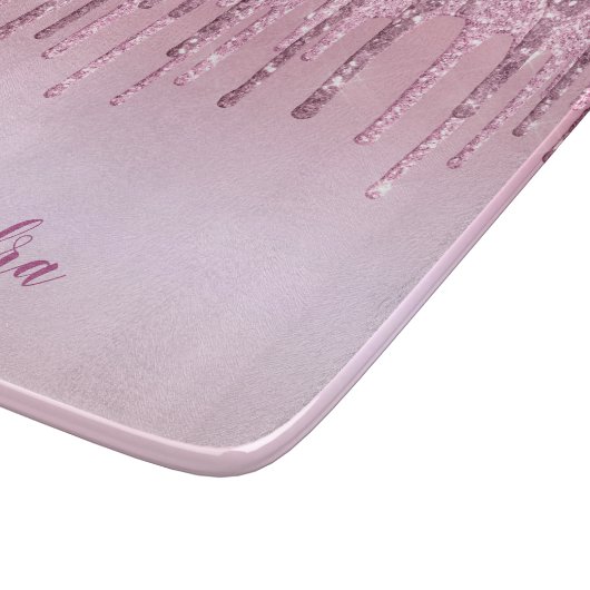Eleganter Glitzer mit rosa Rosengold Tropfen Schneidebrett (Ecke)