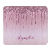 Eleganter Glitzer mit rosa Rosengold Tropfen Schneidebrett (Vorderseite)