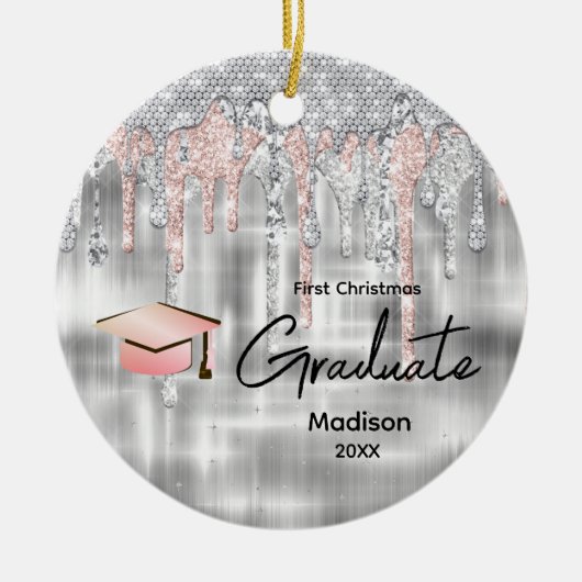 Eleganter Glitzer-Monogramm-Graduate Keramik Ornament (Vorne)