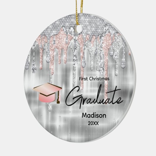 Eleganter Glitzer-Monogramm-Graduate Keramik Ornament (Links)