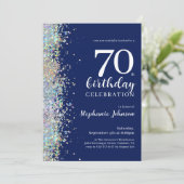 Eleganter Glitzer Navy Blue 70. Geburtstag Einladung (Stehend Vorderseite)