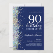 Eleganter Glitzer Navy Blue 90. Geburtstag Einladung (Vorderseite)