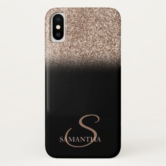 Eleganter Glitzer Ombre Black Monogram Case-Mate iPhone Hülle (Rückseite)