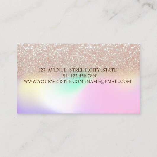 Eleganter Glitzer Ombre Holographic Frame Visitenkarte (Rückseite)