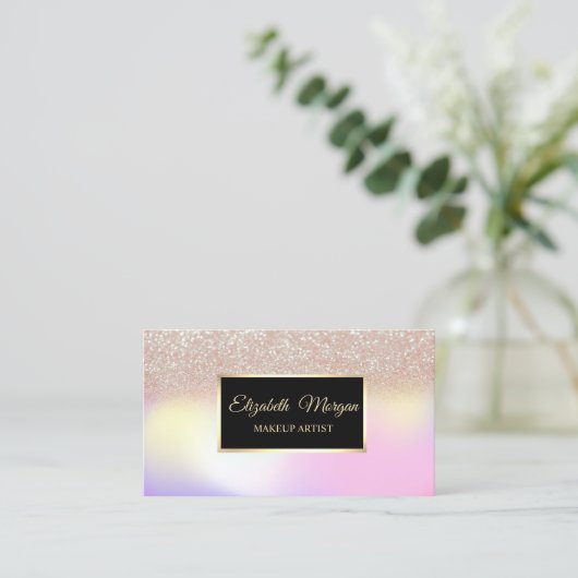 Eleganter Glitzer Ombre Holographic Frame Visitenkarte (Stehend Vorderseite)